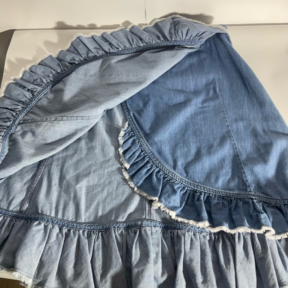 Anthropologie Odd Molly Crisscross Ruffle Jean Mini Skirt Back Zip Size 2; CUTE! - Picture 13 of 16